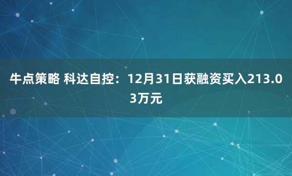 牛点策略 科达自控：12月31日获融资买入213.03万元